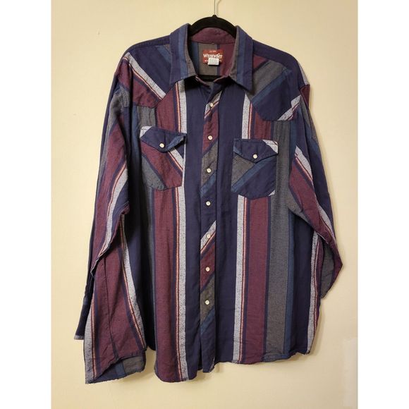 Other - Wrangler Western Striped Button Up Shirt Men Size 2X Big Pearl Snap Western